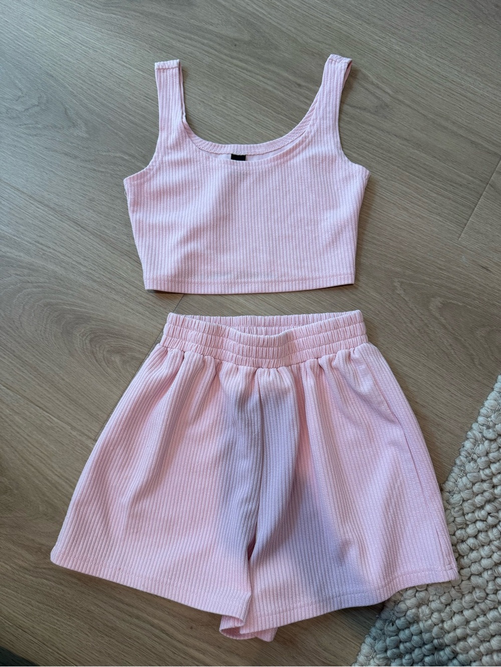 Ribbed Pink Crop Tank and High-Waist Shorts Set SHEIN Size XS